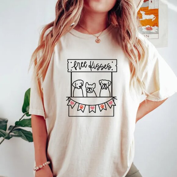Tops - Dog Free Kisses Booth Tshirt, Valentine Heart Shirt, Dog Shirt, Valentines Gift